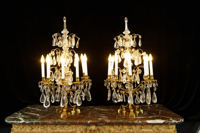 French 18th c. Rock Crystal Pair of Girandoles