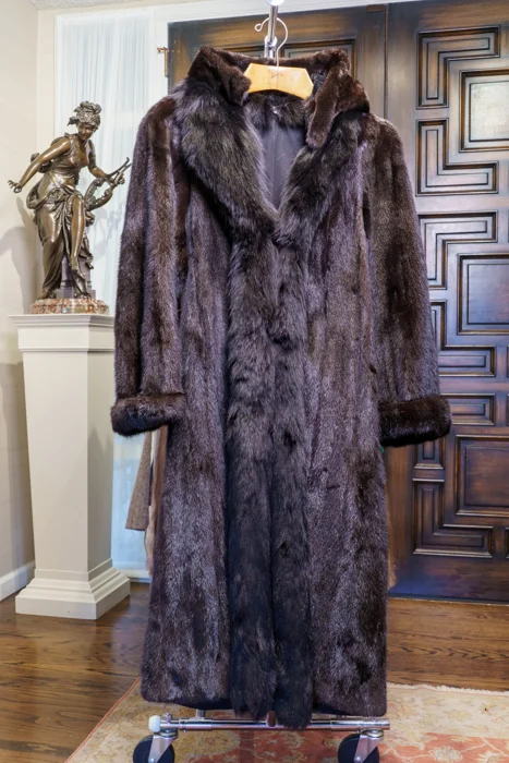 Vintage c. 1998 Full-Length Black Mink Coat with Hood