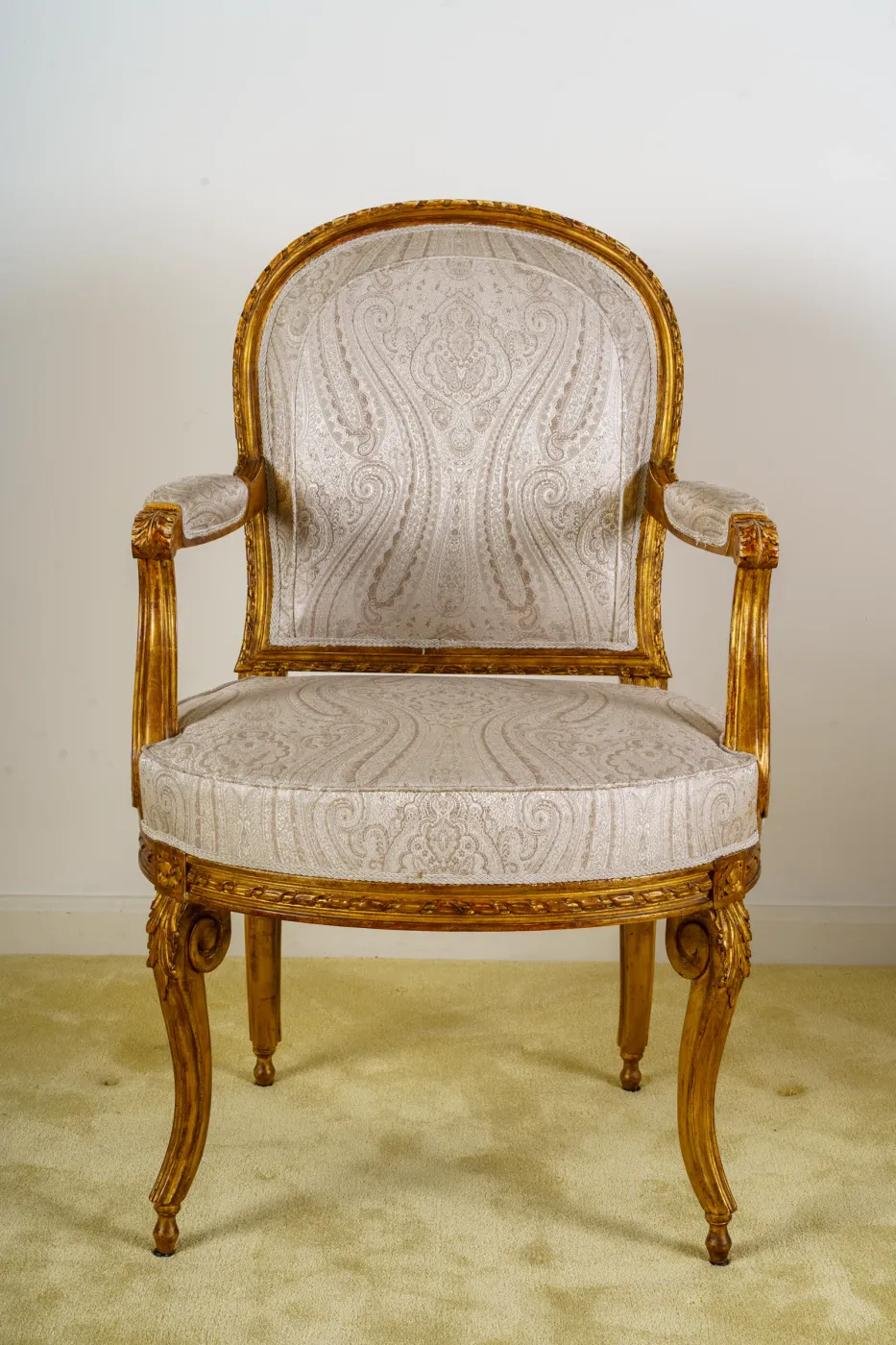 French 19th c. Montgolfier Fauteuils, pair of chairs (in the style of 18th c. Georges Jacob), photograph 1