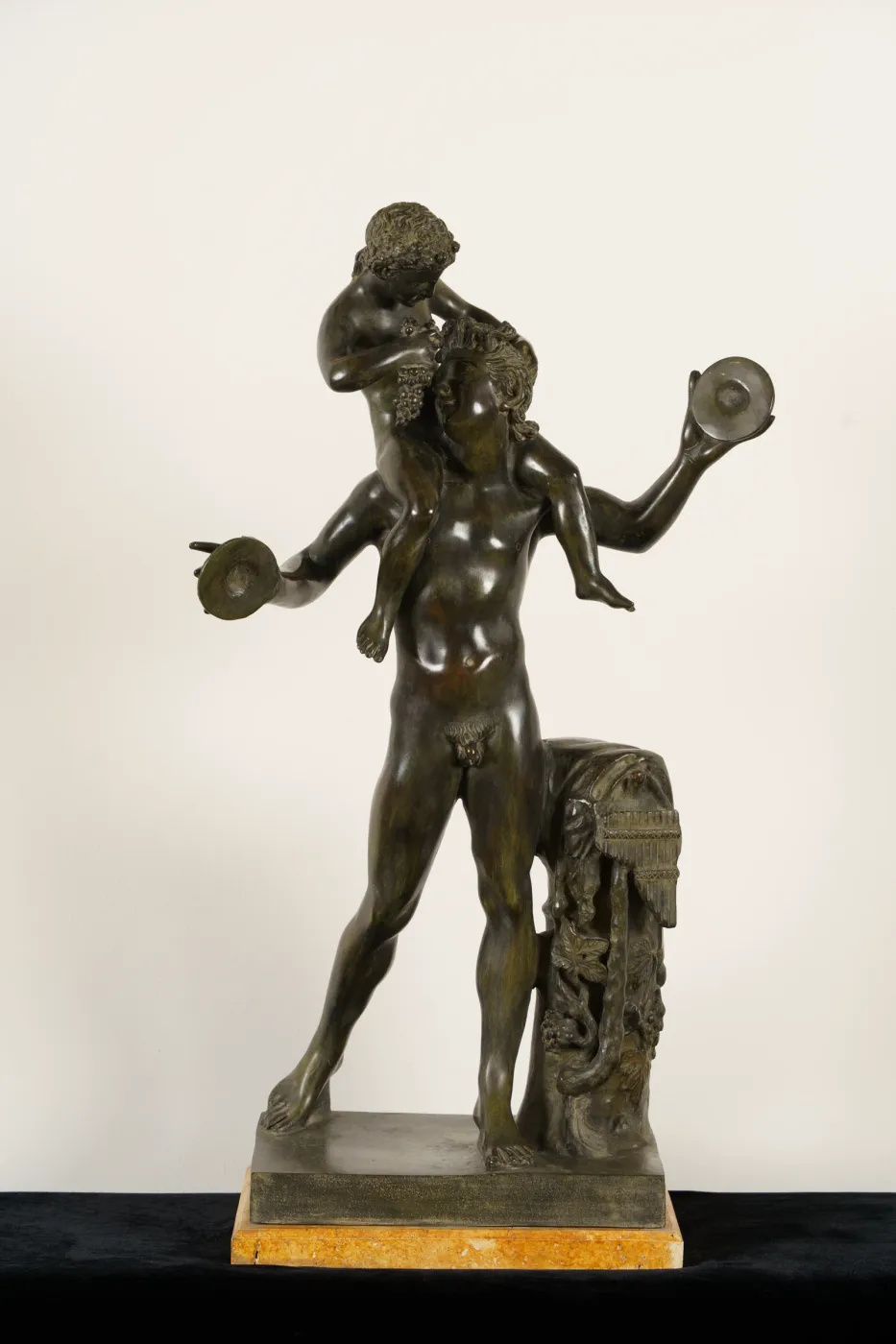 Italian late 19c. Bronze, “Dancing Faun with Infant Bacchus”, photograph 1